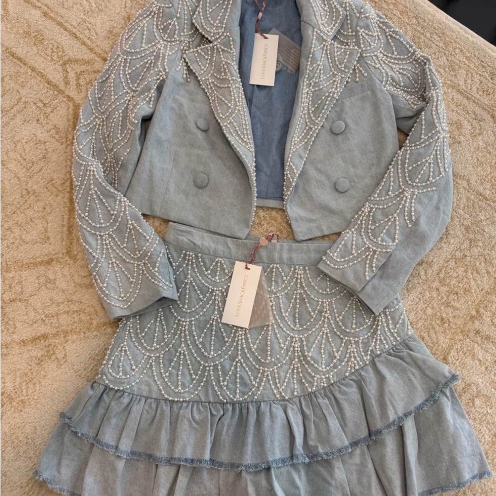 LoveShackFancy Blue Embellished Dress Set
